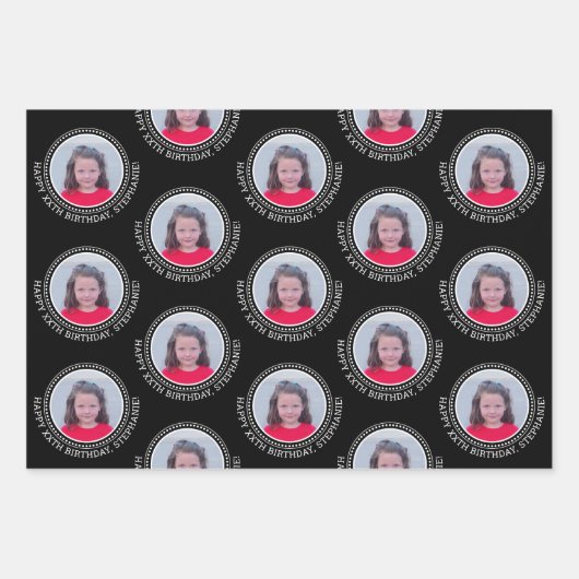 Circle One Foto Gelukkige Verjaardag Groet - Zwart Inpakpapier Vel (Voorkant 2)
