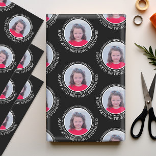 Circle One Foto Gelukkige Verjaardag Groet - Zwart Inpakpapier Vel