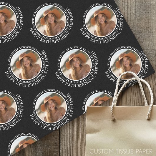 Circle One Foto Gelukkige Verjaardag Groet - Zwart Tissuepapier