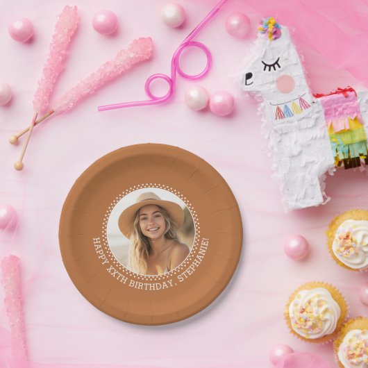Circle One Photo - Verjaardagsfeest Terra Cotta Papieren Bordje (Feest)
