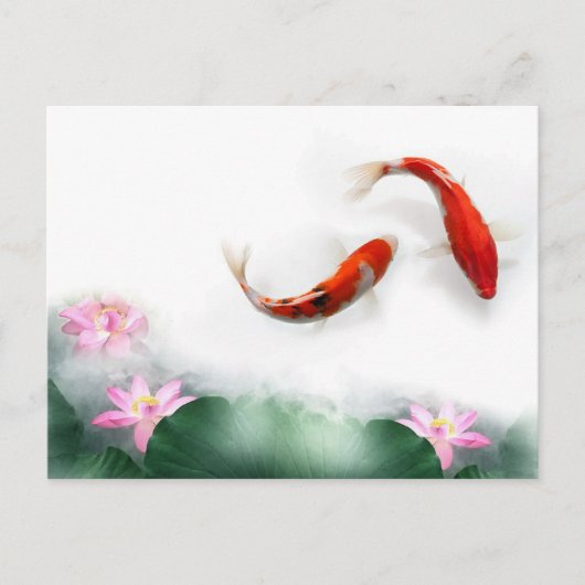 Circle Oriental Zen Feng Shui Koi & Lotus Briefkaart (Voorkant)