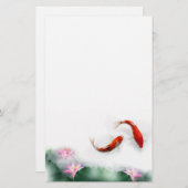 Circle Oriental Zen Feng Shui Koi & Lotus Briefpapier (Voorkant / Achterkant)