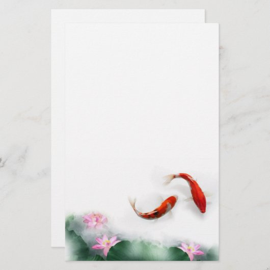 Circle Oriental Zen Feng Shui Koi & Lotus Briefpapier (Voorkant / Achterkant)