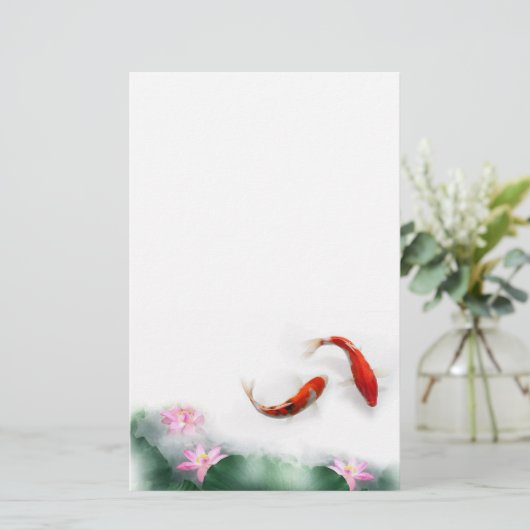 Circle Oriental Zen Feng Shui Koi & Lotus Briefpapier (Staand voorkant)