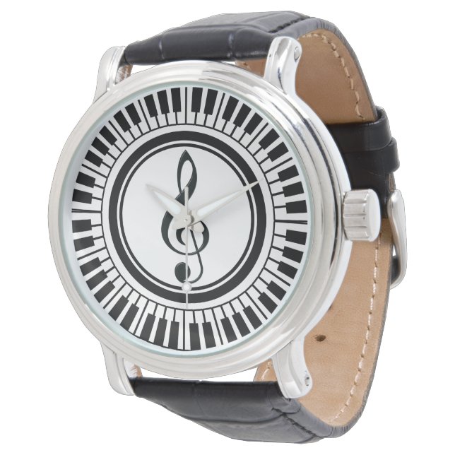 Circle Piano Keys en Treble Clef Horloge (Gekanteld)
