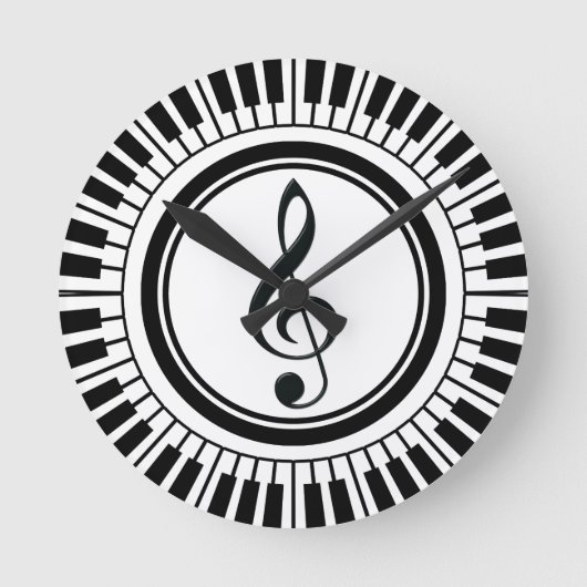 Circle Piano Keys en Treble Clef Ronde Klok (Voorkant)