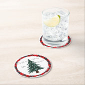 Circle Plaid Christmas Tree plates. Ronde Kartonnen Onderzetter (Insitu)