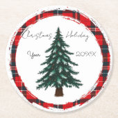 Circle Plaid Christmas Tree plates. Ronde Kartonnen Onderzetter (Voorkant)