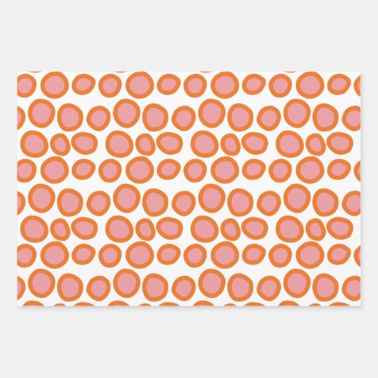 Circle Polka Dot Print Patroon Sinaasappel en Roze Inpakpapier Vel (Voorkant 3)