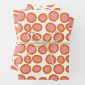 Circle Polka Dot Print Patroon Sinaasappel en Roze Inpakpapier Vel (In situ)