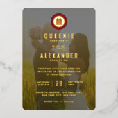 Circle Red Double Happiness Foto Chinees bruiloft Folie Uitnodiging (Voorkant)