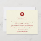 Circle Red Double Happiness Moderne Chinese bruilo Bedankkaart (Voorkant)