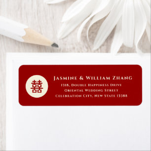 Circle Red Double Happiness Moderne Chinese bruilo Etiket