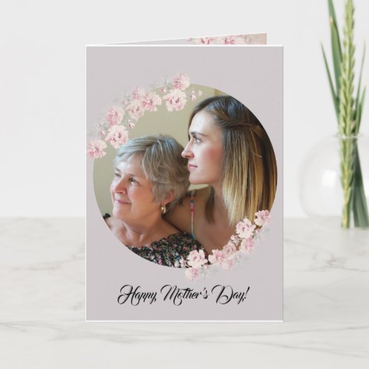 Circle Rustic Floral Grey Moederdag Card Kaart (Voorkant)