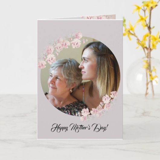 Circle Rustic Floral Grey Moederdag Card Kaart (Gele Bloem)