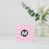 Circle Spot Monogram - Bloemen - Roze #EF84B4 Vierkante Visitekaartje (Staand voorkant)