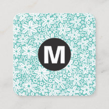 Circle Spot Monogram - Flowers - Turquoise