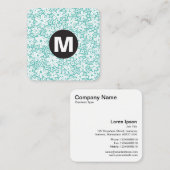 Circle Spot Monogram - Flowers - Turquoise Vierkante Visitekaartje (Voorkant / Achterkant)