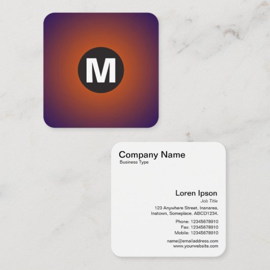 Circle Spot Monogram - Gradiënt - Oranje, Dp Navy Vierkante Visitekaartje (Voorkant / Achterkant)