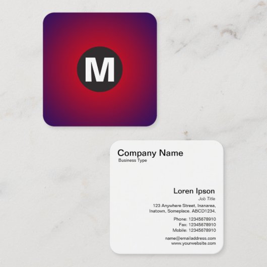 Circle Spot Monogram - Gradiënt - Rood tot diepzee Vierkante Visitekaartje (Voorkant / Achterkant)