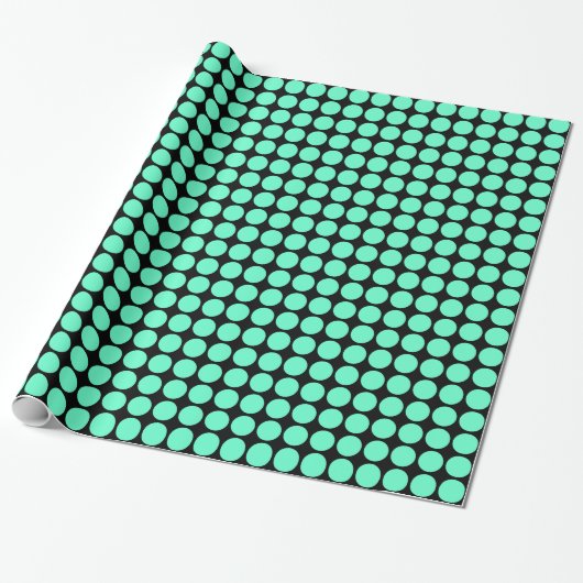 Circle Spots - Turquoise op Black Cadeaupapier (Uitgerold)