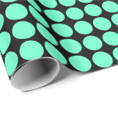 Circle Spots - Turquoise op Black Cadeaupapier (Rol Hoek)