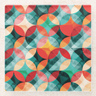 Circle Symphony: Kleurrijke Abstracte Vintage Glazen Onderzetter