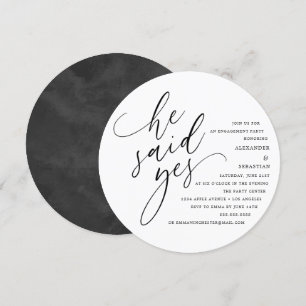 Circle White Script Hij zei Ja Verlovingsfeest Kaart