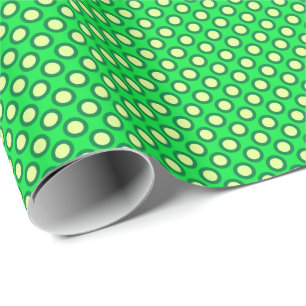 Circled polka dots, smaragdgroen en geel cadeaupapier