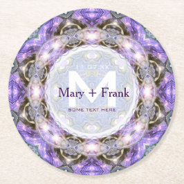 CircleofLight Paarse+White Monogram papier Onderze Ronde Kartonnen Onderzetter