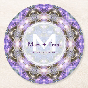 CircleofLight Paarse+White Monogram papier Onderze Ronde Kartonnen Onderzetter
