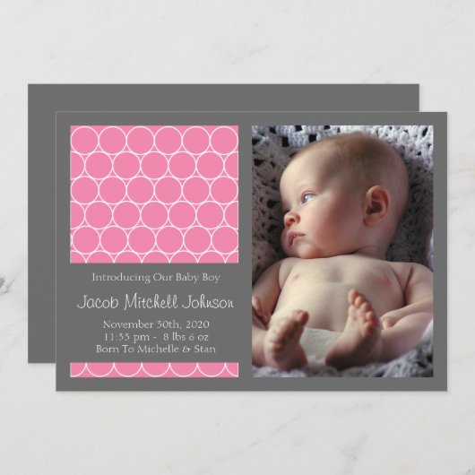 Circles Achtergrond Nieuwe babyaankondigingen (roz Aankondiging (Voorkant / Achterkant)