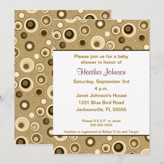 Circles Baby shower - Bruin Kaart (Voorkant / Achterkant)
