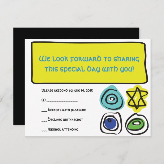 CIRCLES en SQUARES Bar Bat Mitzvah Reply Card RSVP Kaartje (Voorkant / Achterkant)
