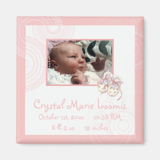 Circles 'n Booties, geboorteaankondiging Baby magn Magneet (Voorkant)