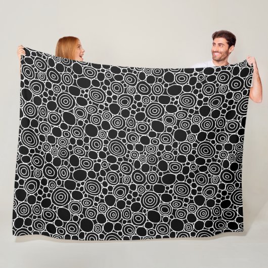 Circles Patroon 210819 - Wit op Zwart Fleece Deken (In situ)