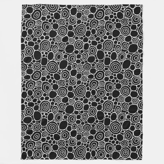 Circles Pattern 210819 - White on Black Fleece Deken (Voorkant)