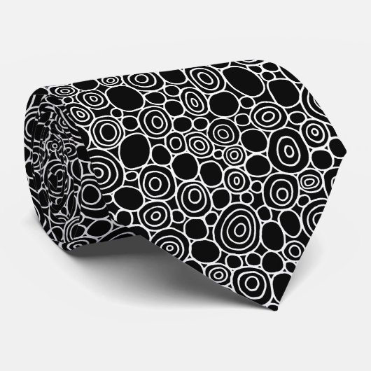 Circles Pattern 210819 - White on Black Stropdas (Opgerold)