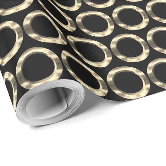 Circles Pattern Golden Rings Geometric Black Gold Cadeaupapier (Rol Hoek)