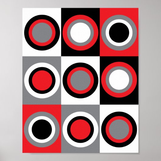 Circles Pattern Red Gray Black White Poster (Voorkant)
