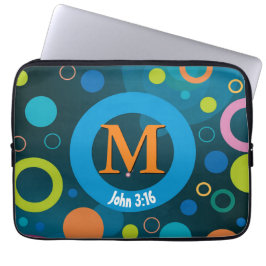 Circles Scripts Monogram Gepersonaliseerd BLUE Laptop Sleeve