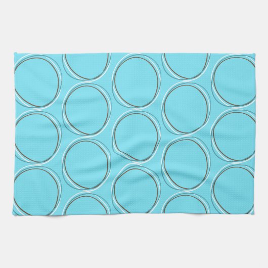 Circles small Turquoise White Brown hand getekend Theedoek (Horizontaal)