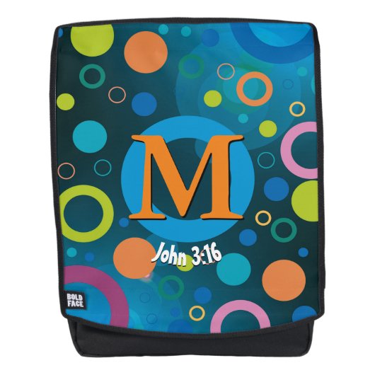 Circles Spots Scripts Monogram BLUE Gepersonalisee Rugtassen (Voorkant)