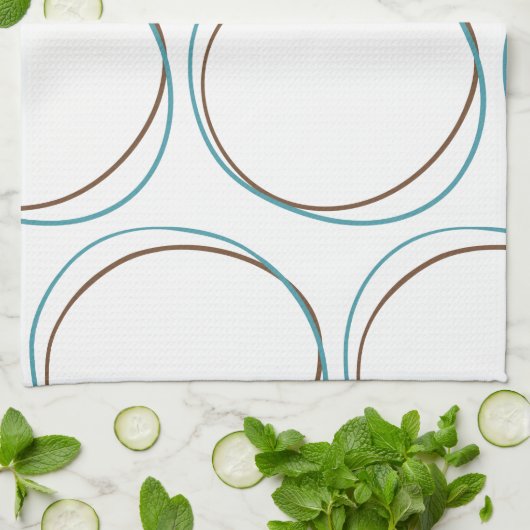 Circles Turquoise & Bruin hand getekend minimale B Theedoek (Gevouwen)