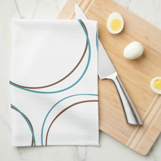 Circles Turquoise & Bruin hand getekend minimale B Theedoek (Quarter Fold)