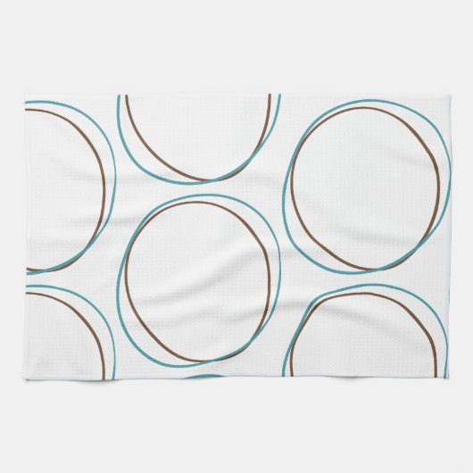 Circles Turquoise & Bruin hand getekend minimale B Theedoek (Horizontaal)