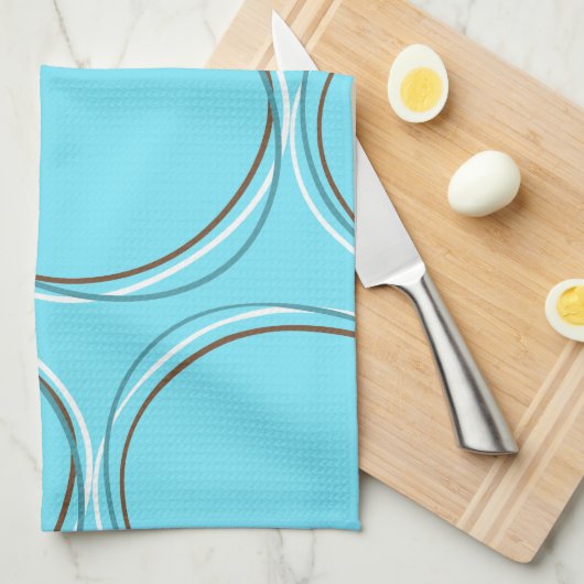 Circles Turquoise White Brown hand getekend Theedoek (Quarter Fold)