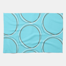 Circles Turquoise White Brown hand getekend Theedoek