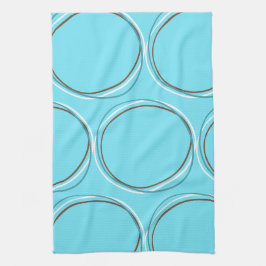 Circles Turquoise White Brown hand getekend Theedoek