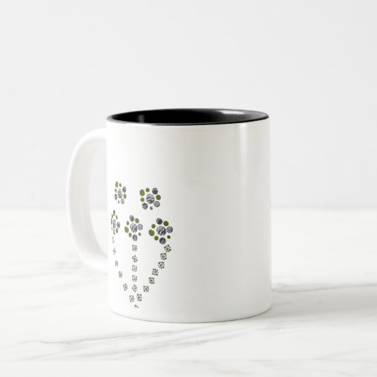 Circles wereldbol vertakkend als een boomtak tweekleurige koffiemok (Voorkant links)